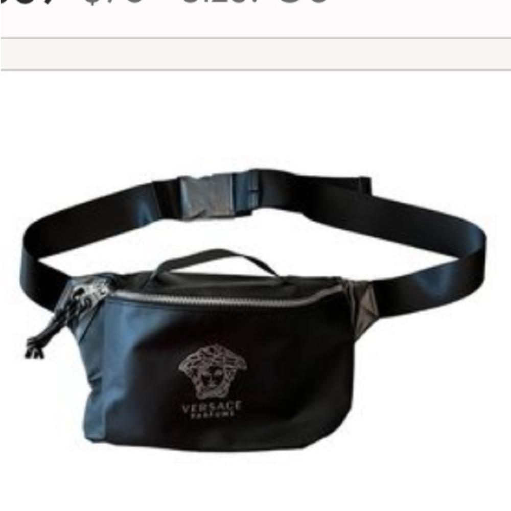 🖤 VERSACE Parfums Crossbody Waist Fanny Belt Bag Medusa Logo Black Like New! 🖤 - Picture 3 of 6